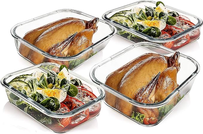 M MCIRCO [80 oz & 36 oz Extra Large Glass Food Storage/Baking Containers Set with Lids, 2 Pack 80 oz(10 cup)&2 Pack 36 oz (4.5 cup) Airtight Glass Container,Microwave,Oven,Freezer and Dishwasher
