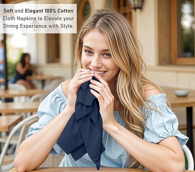 Ruvanti Cloth Napkins Set of 12, 18x18 Inches, 100% Cotton, Washable, Soft & Absorbent, Perfect for Wedding, Christmas, ‎Thanksgiving Dinners - Pageant Blue