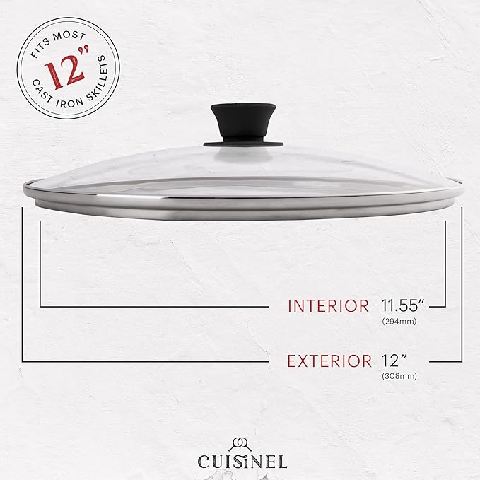 Pre-Seasoned Cast Iron Skillet (12-Inch) W/Tempered Glass Lid and Handle Cover Oven Safe Cookware | Heat-Resistant Holder | Indoor and Outdoor Use | Grill, Stovetop, Induction Safe