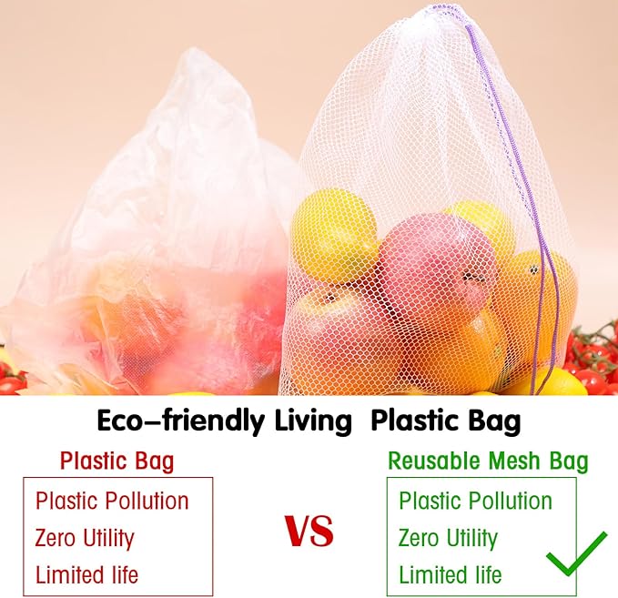 Frienda 20 Pcs Mesh Bags for Toys Storage 3 Sizes Reusable Produce Bags with Drawstring for Beach Bath Pool Toy Organizer, Fruits Vegetable Grocery Playroom Storage(Pink, Purple, Rose Red)