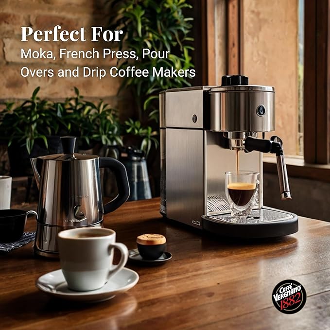 Caffe Vergnano 1882 Gran Aroma Whole Bean Arabica Medium Espresso Roast Coffee, 1.1lbs Bag - Italian Coffee Beans with Rich notes of Cocoa, Spices & Dried Fruit, Intensity 8/10-500g Bag