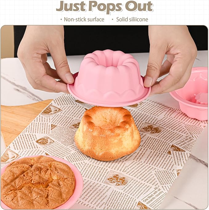 Mini Fluted Tube Cake Pan, 4 inch Small Cake Molds for Baking(6Pcs) with Flower Shape for Jello, Cake, Cupcakes and Bread