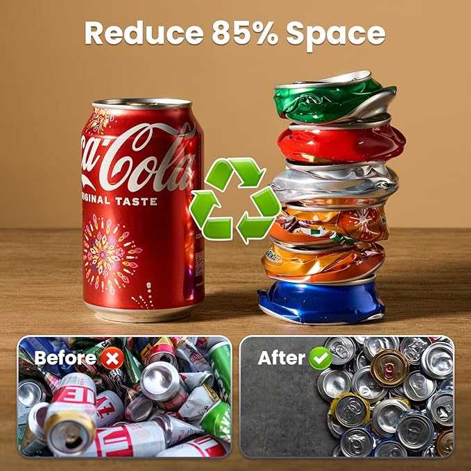 Kotto Can Crusher - Wall Mounted Can Crushers for Recycling - with Auto-Drop System -Built-in Bottle Opener-Crushes 8-16oz Cans-Includes Kitchen Storage Bag-Heavy Duty Can Crusher for Home Use-Gray