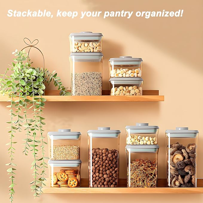 Airtight Food Storage Containers with Lids Pop Up Containers Pasta Organizer for Kitchen Pantry Cereal Snack Flour Sugar Coffee (3pc 1200ml / 1.26qt)