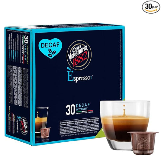 Caffe' Vergnano 1882 Decaf Medium Roast Espresso Original Line Machine Compatible Capsules, Arabica Robusta Espresso Coffee, Italian Coffee for Nespresso Machines, Intensity 5/10, Decaffeinato, 30 Ct