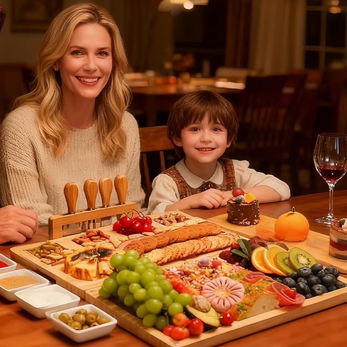 Charcuterie Board Set - Bamboo Cheese Board & Serving Tray with Stainless Steel Knives and Bowls, Housewarming Gifts New Home, Gift for Wedding Couple, Bridal Shower (NLB, 01)