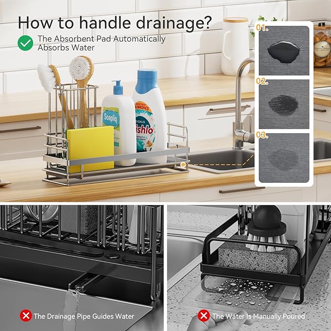 Yofidra Sink Caddy with Stone Drying Tray: Stainless Steel Soap Dispenser Kitchen Sink Organizer Set, Sponge Holder Counter Accessories Decor for Kitchen Organizers and Storage 8.1x3.5x4.5 in Sliver