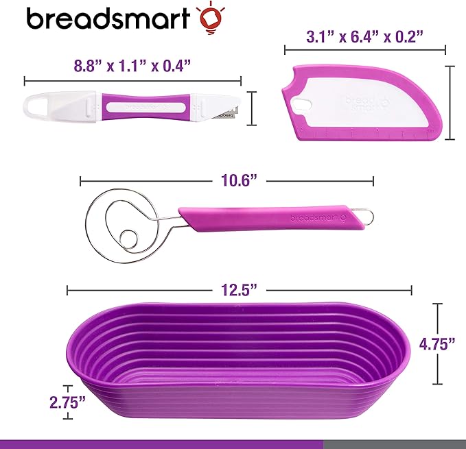 Breadsmart Artisan Bread Making Kit - 5PC Sourdough Bread Baking Supplies Set - Lame, Scraper, Whisk, Banneton Bread Proofing Basket & Cotton Liner