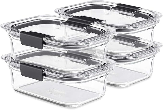 Rubbermaid Brilliance Glass Food Storage Containers, 3.2 Cup, Set of 4, BPA-Free, Leak-Proof, Clear