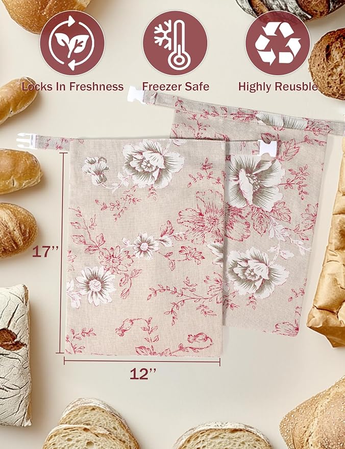 Reusable Beeswax Bread Bags(2 Pack), Beeswax Bags for Sourdough/Homemade Bread, Natural Cotton Bees Wax Bag, Fresh and Refrigerable, New Upgrade Food Storage Bag, Large Capacity and Portable