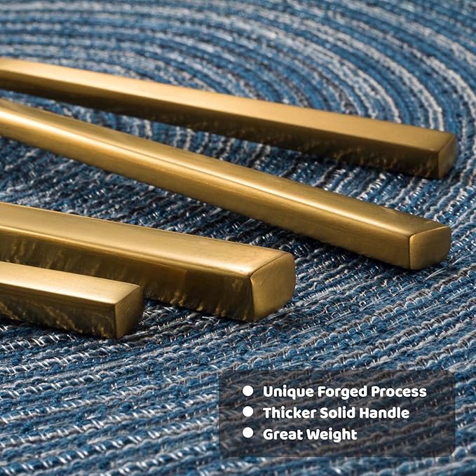 Alata Cube Gold 45-Piece Flatware Set, Forged Cutlery Set, Matte Gold Silverware Service for 8, Stainless Steel Tableware with Square Handle for Home/Restaurant, Dishwasher Safe