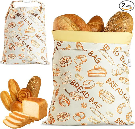 Reusable Linen Beeswax Bread Bags(2 Pack), Beeswax Bread Bags for Homemade Sourdough,Cotton Linen Food Storage Bag, Keeping Fresh and Refrigerable,12x17inch