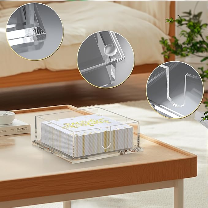 Napkin Holder for Table, Acrylic Napkin Paper Towel Holder for Kitchen, Clear Acrylic Guest Towel Holder Tray for Bathroom, Cocktail Napkin Holder for Dinner (Square Clear 7'')