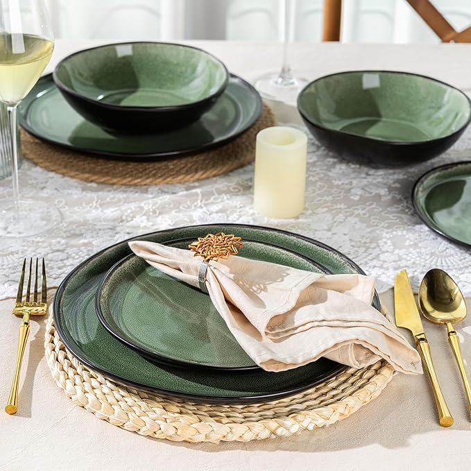 AmorArc Ceramic Dinnerware Sets,Handmade Reactive Glaze Stoneware Plates and Bowls Set,Highly Chip and Crack Resistant | Dishwasher & Microwave Safe Dishes Set,Service for 4 (12pc)