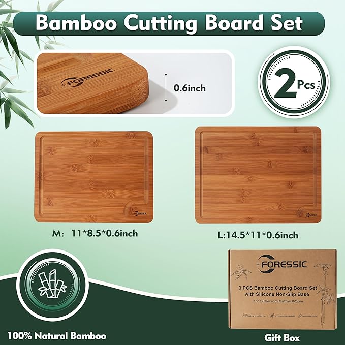 Bamboo Cutting Board Set Non Slip Feet Over Sink Carbonized Bamboo Set With Smooth Surface Knife-Friendly and Easy Storage For Kitchens Meal Prep & Serving Kitchen Gadgets（Carbonized）