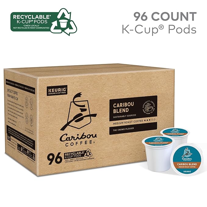 Caribou Coffee Caribou Blend Keurig Single-Serve K-Cup Pod, Medium Roast Coffee, 96 Count
