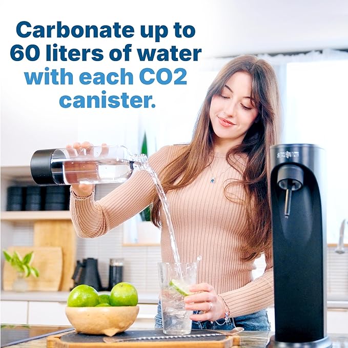 Soda Sense SENSEation Sparkling Water Maker Bundle, Includes Machine, 2 Threaded CO2 Canisters & Re-usable Carbonation Bottle