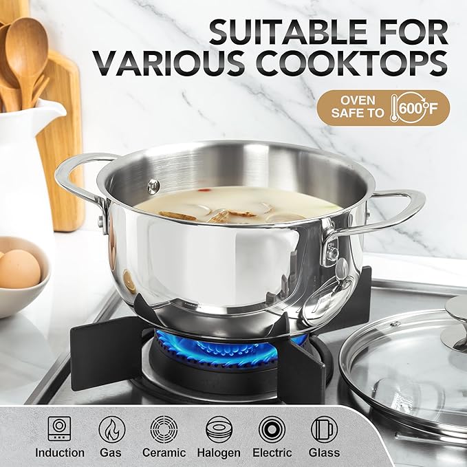 MICHELANGELO Stainless Steel Pot Set with Lids 1QT & 2QT & 3QT, Stainless Steel Saucepan Set 6pcs, 18/10 Induction Saucepans, Induction Compatible, Dishwasher Safe