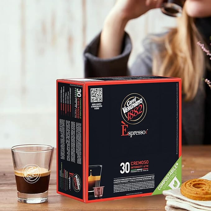Caffe' Vergnano 1882 Medium Roast Espresso Original Line Machine Compatible Capsules, Single-Serve Arabica Robusta Espresso Coffee, Italian For Nespresso Machines, Intensity 6/10, Cremoso, 30 Ct