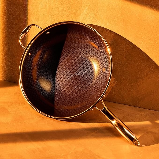 HexClad Hybrid Nonstick 12-Inch Wok, Stay-Cool Handle, Dishwasher-Friendly, Oven-Safe Up to 900°F, Induction Ready, Compatible with All Cooktops