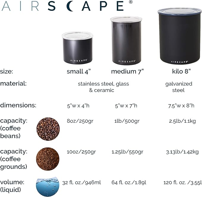 Planetary Design Airscape Stainless Steel Coffee Canister | Food Storage Container | US Patented Inner Plunger Lid REMOVES Excess Oxygen | Don't Buy airtight, Buy AIR-Less | (Medium, Brushed Copper)
