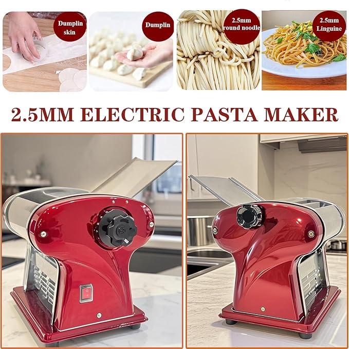 Electric Pasta Maker Household Noodle Making Dough Pressing Machine Built-in 2.5mm Cutter 135W 5Kg/H Output for Commercial Home Use