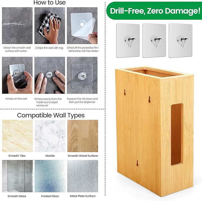 Extra Large Bamboo Grocery Bag Holder & Plastic Bag Organizer, Under Sink Cabinet or Wall Mounted Storage, Space-Saving Dispenser for Kitchen, Pantry, Garage, Laundry Room