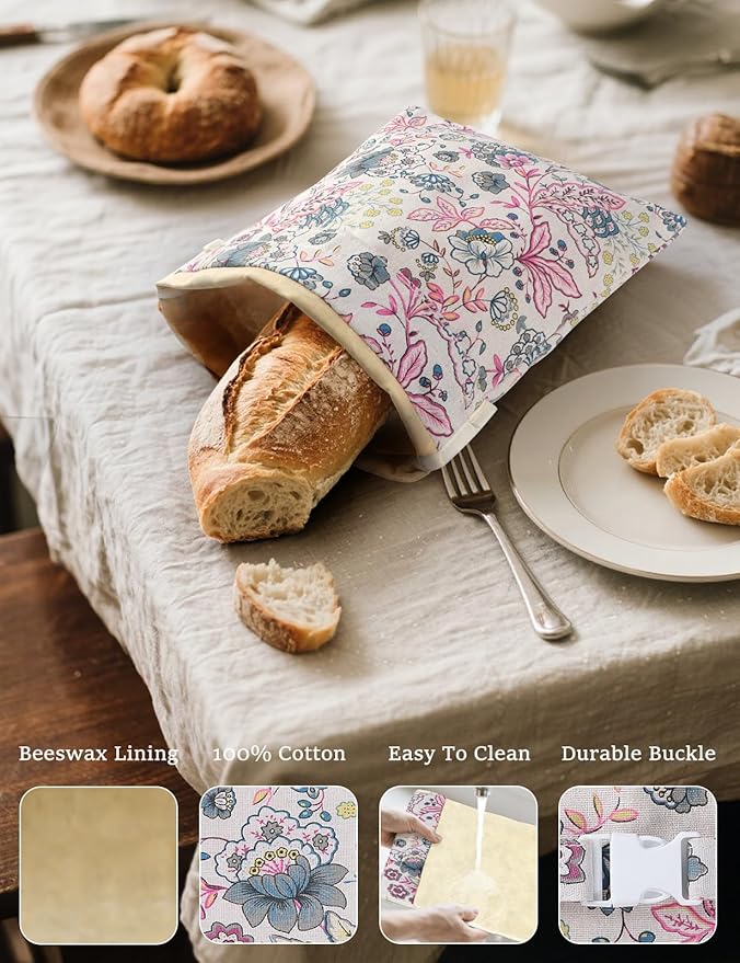 Reusable Bread Bags for Homemade Bread, 2 Pack XL Cotton Beeswax Bag for Sourdough, Beeswax Bags, Sourdough Storage Bag
