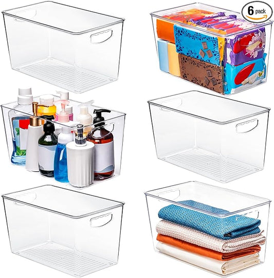 theaoo Clear Storage Bins with Lids Stackable - XLarge Plastic Containers for Pantry Organization and Storage - Perfect for kitchen,Fridge,Laundry Room,Bathroom,Garage,Closet,Cabinet Organizer -6 Pack