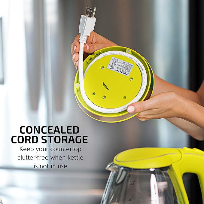 OVENTE Electric Kettle, 1.5L Borosilicate Glass Countertop Water Heater and Boiler for Coffee or Tea, BPA-Free, Auto Shut-Off,  Boil-Dry Protection, Removable and Washable Spout Filter, Green KG83G