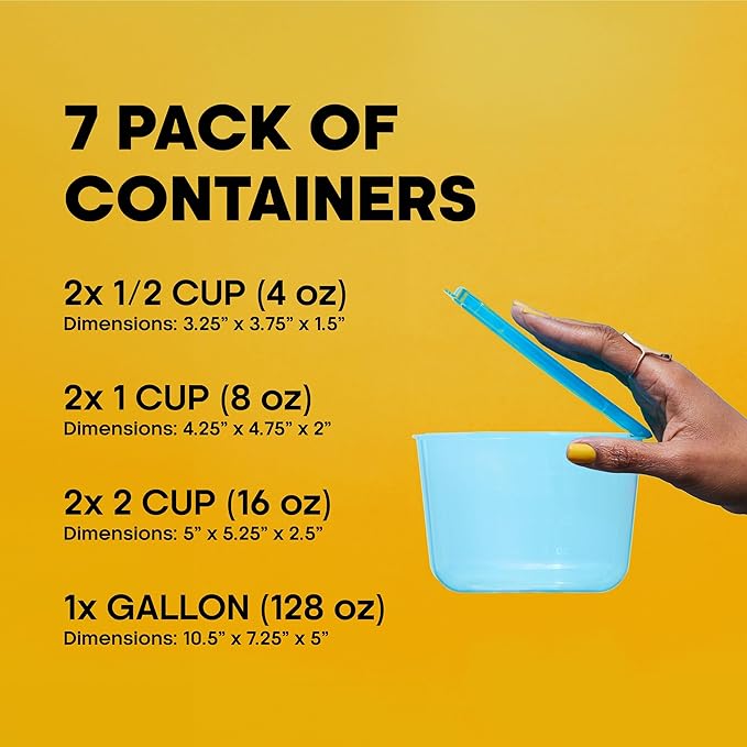 Premium Attached Food Storage Containers, Permanently Attached Plastic Lid, Never Lose & Space Saving Organization (7 Pack)