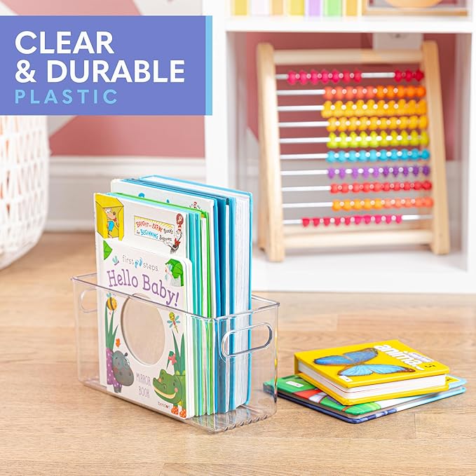 Plastic Food Storage 2 Pack Clear Container Bin with Handles for Organizing Kitchen, Pantry, Refrigerator, Freezer, Pantry, Cabinet, Closet, Bathroom. 10”x4”x5”