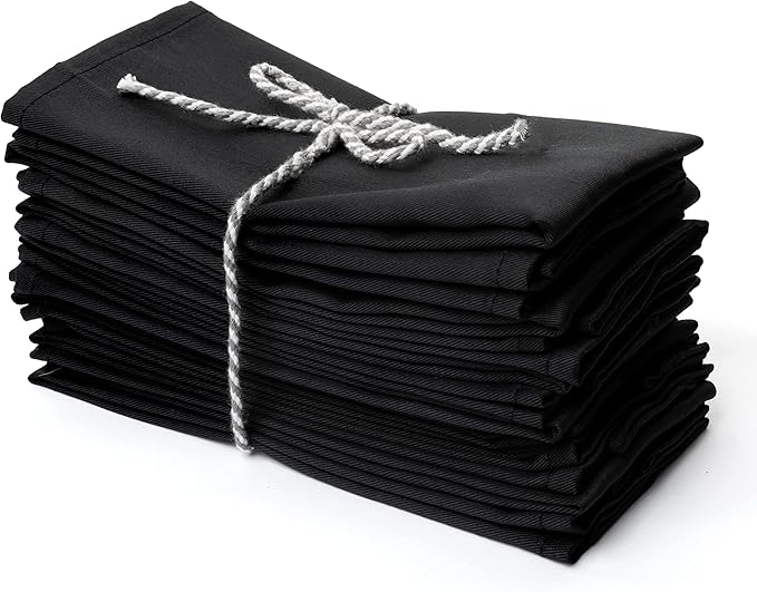 Kitchen Cloth Napkins 12 Pack 18X18 Inches Cotton Blend Soft Fabric with Hemmed Edges, Black Dinner Napkins Washable Reusable Durable Linen Napkins for Parties Table Setting Decor (Black) by PERLLI