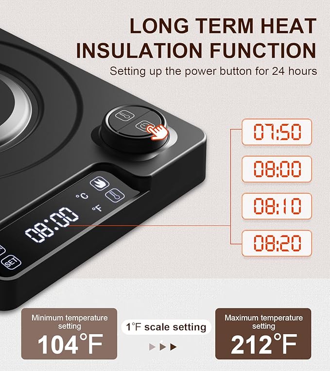 Gooseneck Electric Kettle with ±1℉ Precision Temperature Control for Pour Over Coffee & Tea, Rapid Boil, 304 Stainless Steel, Built-in Brew Timer, 1200W/1.0L