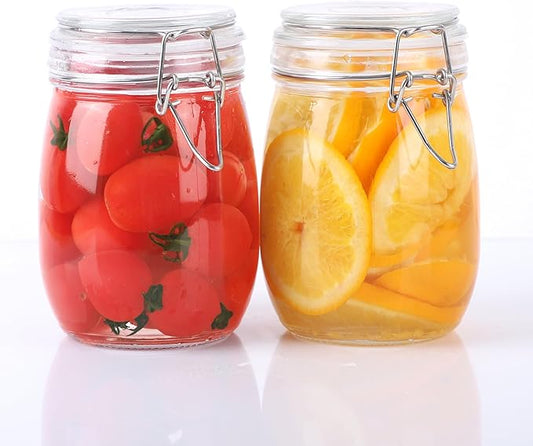 Glass Containers With Lids 24 Oz Food Grade Airtight Glass Jars With Lid 2 Pack Wide Mouth Food Storage Canisters With Clasp For Flour, Coffee, Sugar, Pickle, Beans, Candy, Nuts, Rice, Pasta