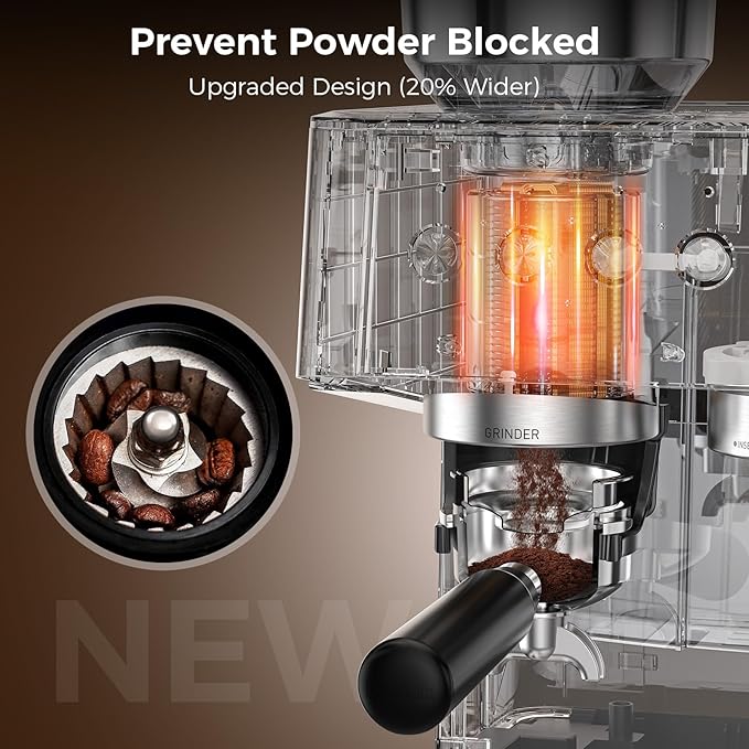 COWSAR (2025 New) Espresso Machines with Built-in Anti-Clog, 20 Bar Expresso Coffee Machines with Milk Frother Steam Wand, Tamping Tool, Espresso Machine with Grinder for Latte, Cappuccino, Americano