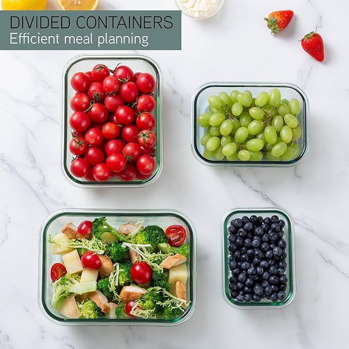 COOK WITH COLOR Premium 10-Pc. Colored Glass Food Container Set - 5 Rectangles - Leakproof Lids - Meal Prep, Storage, Teal
