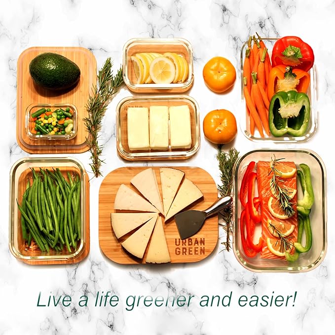 Urban Green Glass Food Storage Containers, XXLarge Size, 76oz/2260ml, 2 Pack - Bamboo Lids, Microwave & Freezer Safe, Meal Prep & Pantry Organization