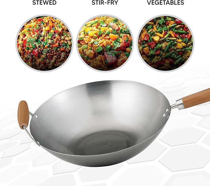 Helen's Asian Kitchen Wok, Carbon Steel and Bamboo, 14-Inches