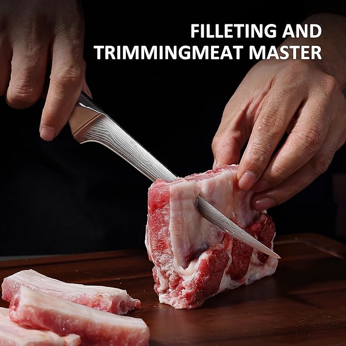 YOTSUBA Fillet Knife, 7 Inch Fish Knives for Filleting, Razor Sharp High Carbon Steel Boning Knife with Ergonomic Rosewood Handle, Professional Fish Knives for Meat with Gift Box