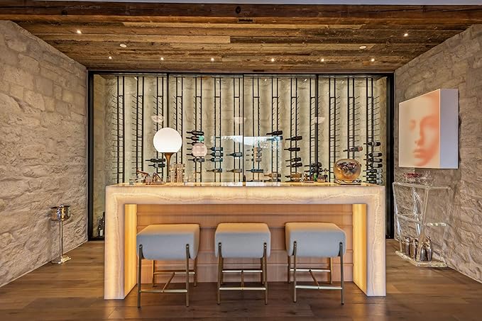 Ultra Wine Racks Floor-to-Ceiling Mount Display (2 Side, Double Deep, Black, Holds 84 Wine Bottles) - Modern Metal Wine Storage for Wine Cellars, Home Bars, Kitchens, & Dining Rooms