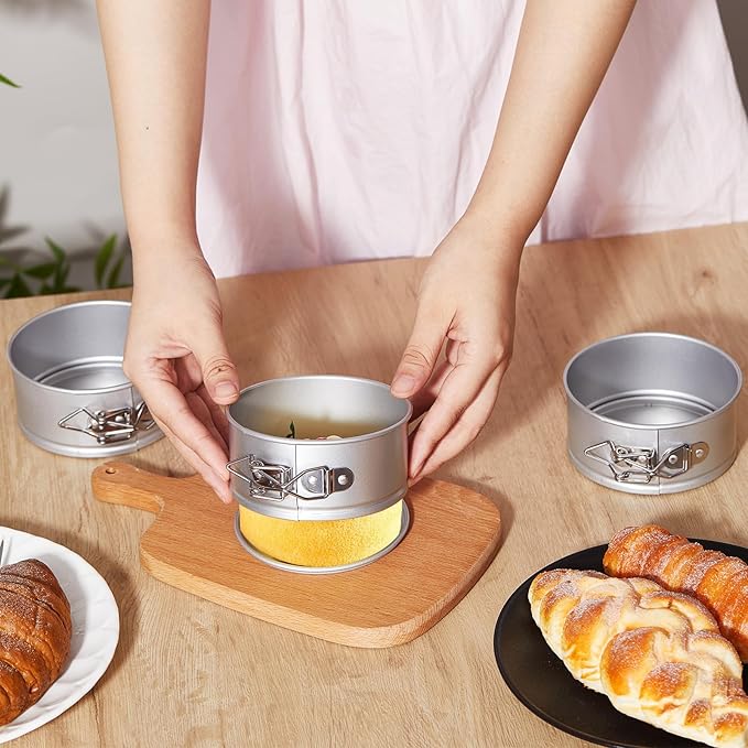 Sunnyray 8 Pcs 4 Inch Springform Pan for Baking Mini Cheesecake Pans with Removable Bottom Nonstick Leakproof Round Cake Mold Spring Form Molds for Mini Cheesecake Pizza and Quiches (Silver)