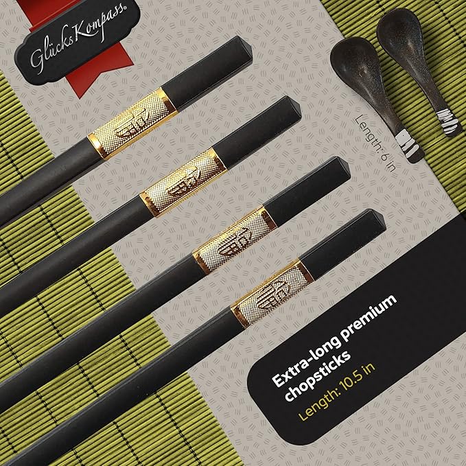 Japanese Ramen Bowl Set made of ceramic (8 pcs) with chopsticks, ceramic spoons, large 8 inches diameter, 32 oz (1 quart) | Pho Bowls Noodle Soup Bowl Asian Rice Bowl Chinese Bowl Thai