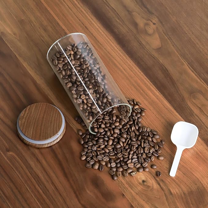 29oz Glass Storage Jars with Airtight Walnut Lid, Clear Glass Containers for Tea, Sugar, Candy, Cookie, Coffee Bean