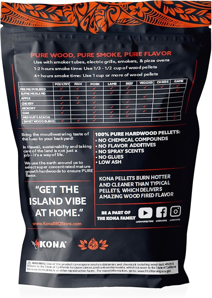 Kona Pizza Blend Wood Smoker Pellets, 100% Natural Hardwood - Rich Smoky Flavor - Ideal for Pizza Ovens, Smokers, and Smoker Tubes - 2 Pounds
