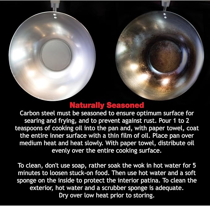 Helen's Asian Kitchen Carbon Steel Wok Stir Fry Pan, 12-inch