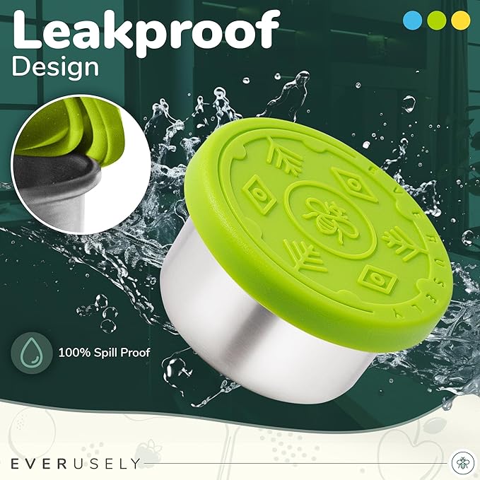 Everusely - Stainless Steel Food Containers - 3 Pack, Summer - Lunch Box - Snack Containers for Office, Home Food Storage - Leakproof with Silicone Lids - Dishwasher & Freezer Safe