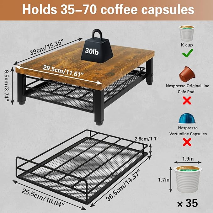 IBUYKE Wooden Coffee Pod Holder for K-Cup, 35 Capacity Capsule Pods Storage,Mullti Coffee Pod Drawer,Home Kitchen Counter Coffee Bar Station Organizer,Brown TCJ001H
