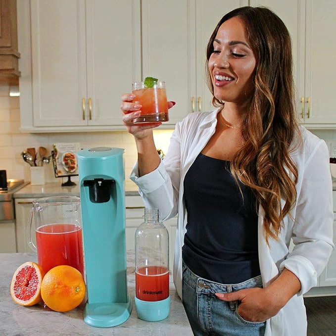 Drinkmate OmniFizz Sparkling Water and Soda Maker, Carbonates Any Drink, Bubble Up Bundle - Includes Two 60L CO2 Cylinders, One Carbonation Bottle, and Fizz Infuser (Arctic Blue)