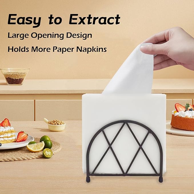 Black Napkin Holder for Table, Modern Minimalist Large Metal Napkin Holder for Home Kitchen Restaurant Cocktail Bar Décor